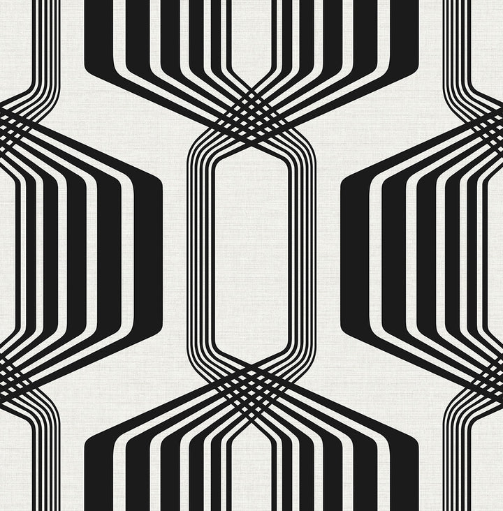 Striped Geo Ebony by Seabrook Wallpaper NextWall Peel & Stick United States 30.75 20.87" 20.5" - Fabric Carolina -