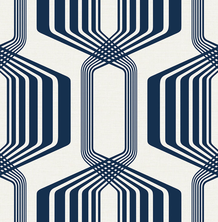 Striped Geo Blue Sapphire by Seabrook Wallpaper NextWall Peel & Stick United States 30.75 20.87" 20.5" - Fabric Carolina -