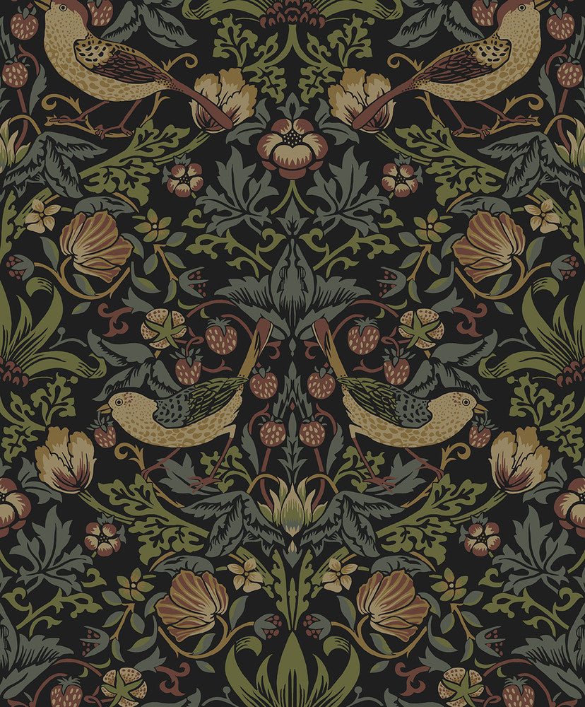 Strawberry Garden Black by Seabrook Wallpaper NextWall Peel & Stick Netherlands 31.35 25.2" 20.9" - Fabric Carolina -