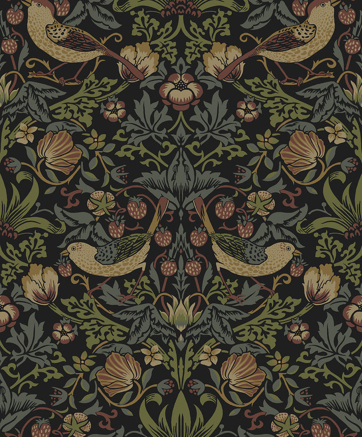 Strawberry Garden Black by Seabrook Wallpaper NextWall Peel & Stick Netherlands 31.35 25.2" 20.9" - Fabric Carolina -