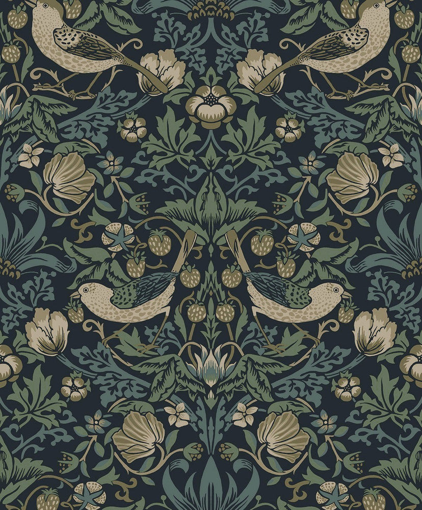 Strawberry Garden Blue by Seabrook Wallpaper NextWall Peel & Stick Netherlands 31.35 25.2" 20.9" - Fabric Carolina -