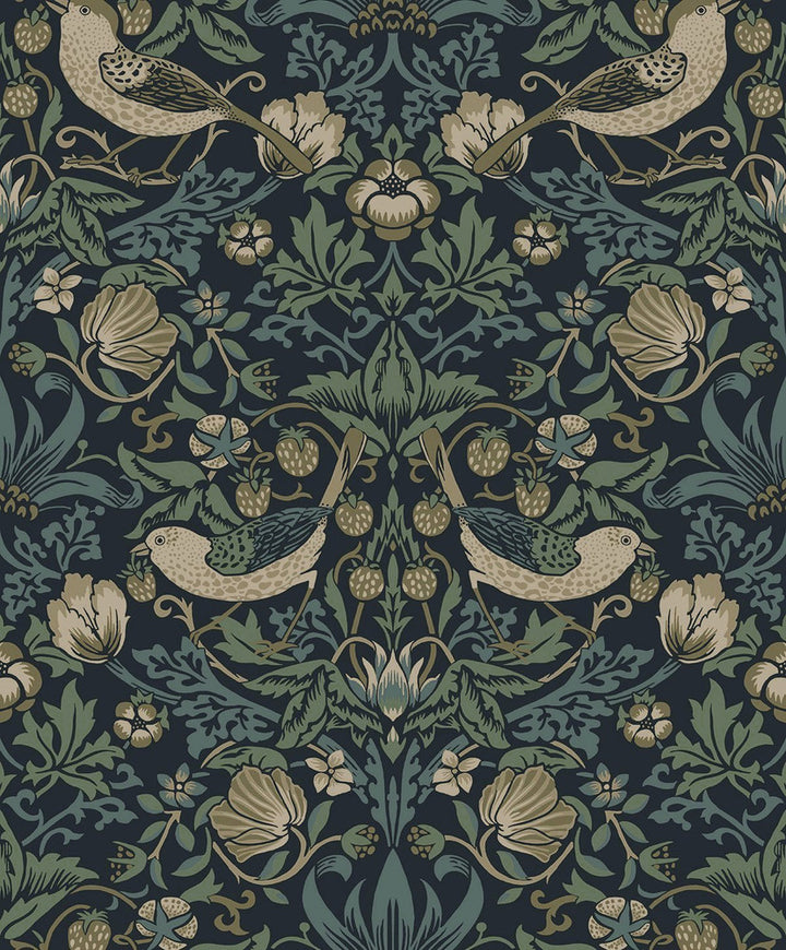 Strawberry Garden Blue by Seabrook Wallpaper NextWall Peel & Stick Netherlands 31.35 25.2" 20.9" - Fabric Carolina -