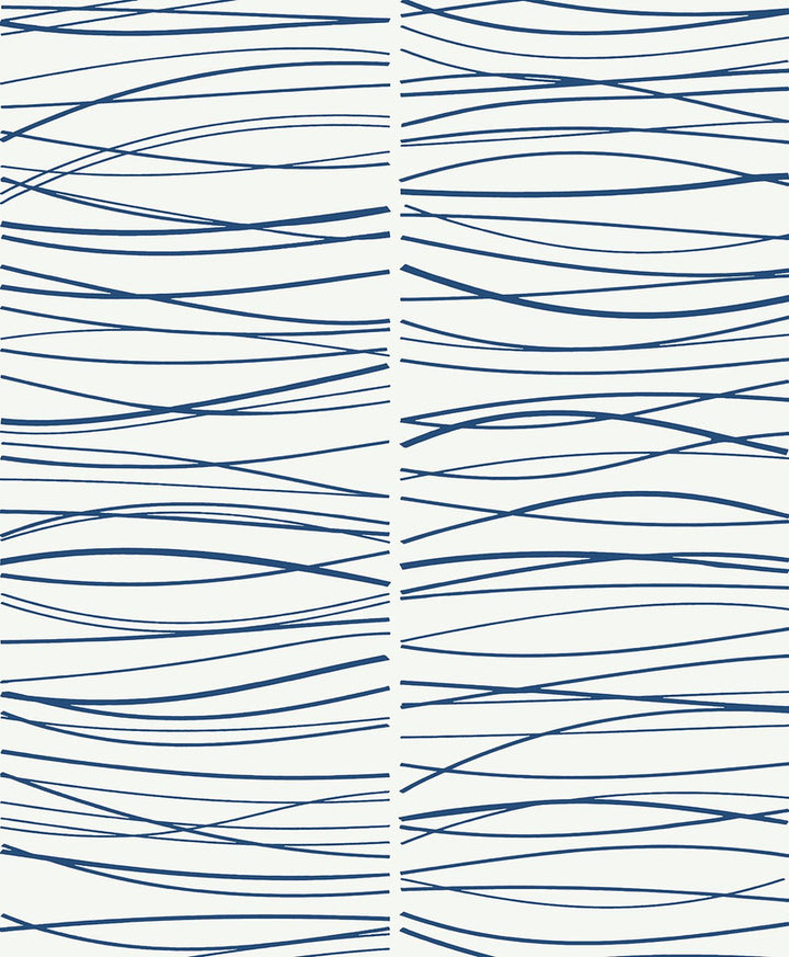 Wave Lines Blue by Seabrook Wallpaper NextWall Peel & Stick Netherlands 31.35 25.2" 20.9" - Fabric Carolina -