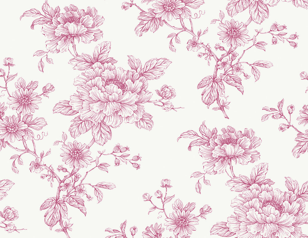 Sketched Floral Pink by Seabrook Wallpaper NextWall Peel & Stick United States 40.5 20.87" 27" - Fabric Carolina -