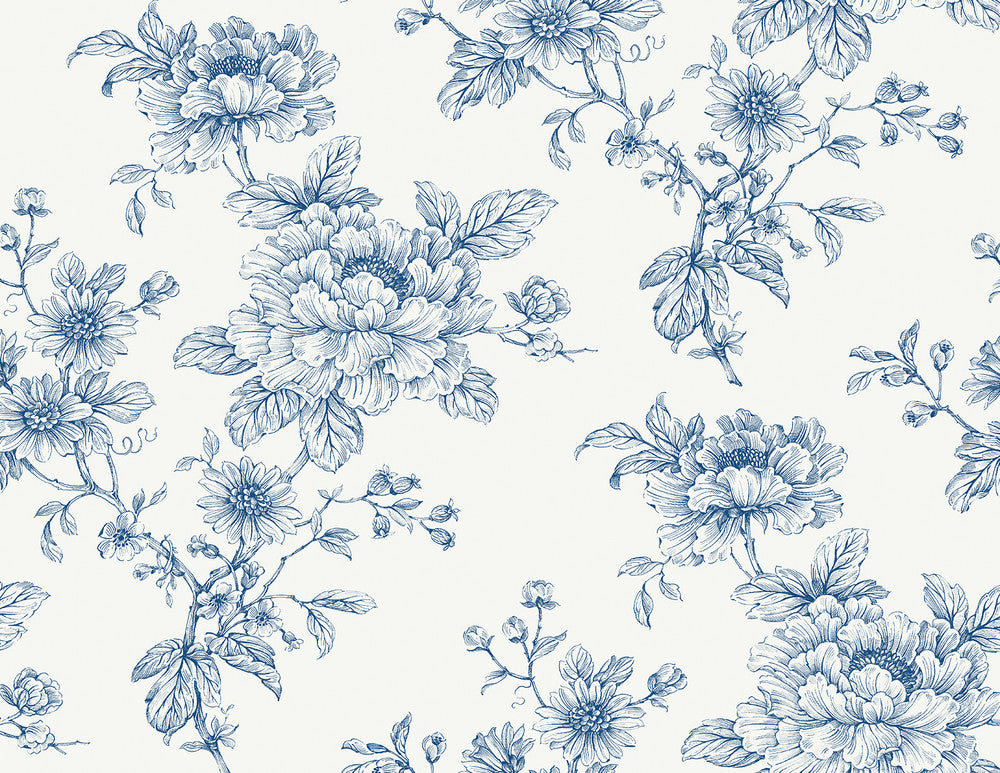 Sketched Floral Blue by Seabrook Wallpaper NextWall Peel & Stick United States 40.5 20.87" 27" - Fabric Carolina -