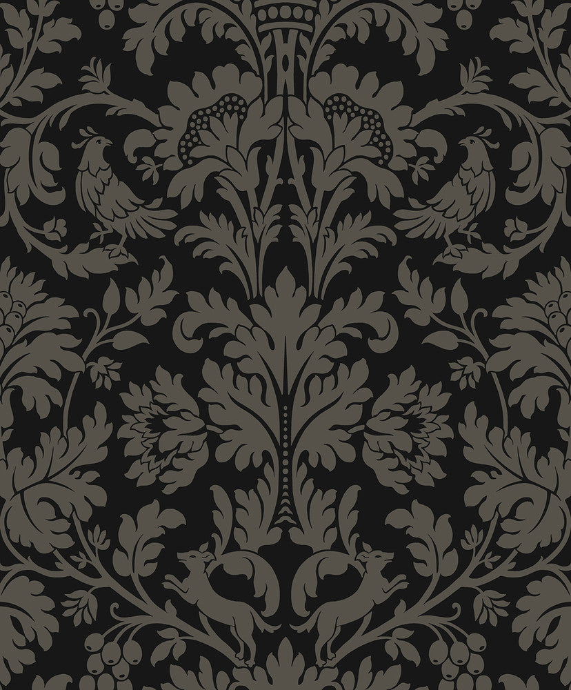 Ansel Damask Ebony & Pavestone by Seabrook Wallpaper NextWall Peel & Stick Netherlands 31.35 25.2" 20.9" - Fabric Carolina -