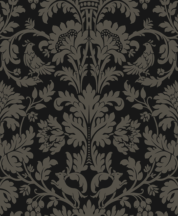 Ansel Damask Ebony & Pavestone by Seabrook Wallpaper NextWall Peel & Stick Netherlands 31.35 25.2" 20.9" - Fabric Carolina -