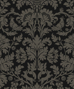 Ansel Damask Ebony & Pavestone by Seabrook Wallpaper