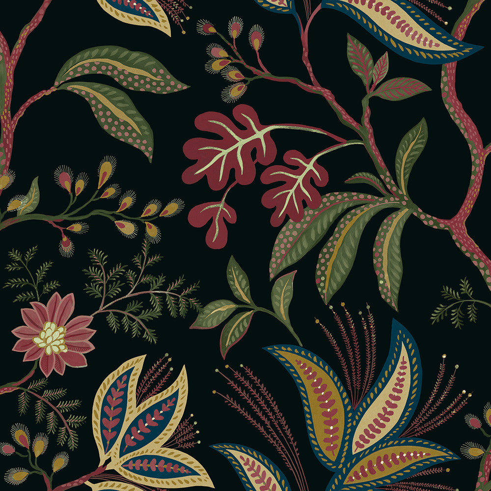 Forest Flourish Ebony by Seabrook Wallpaper NextWall Peel & Stick United States 40.5 27" 27" - Fabric Carolina -