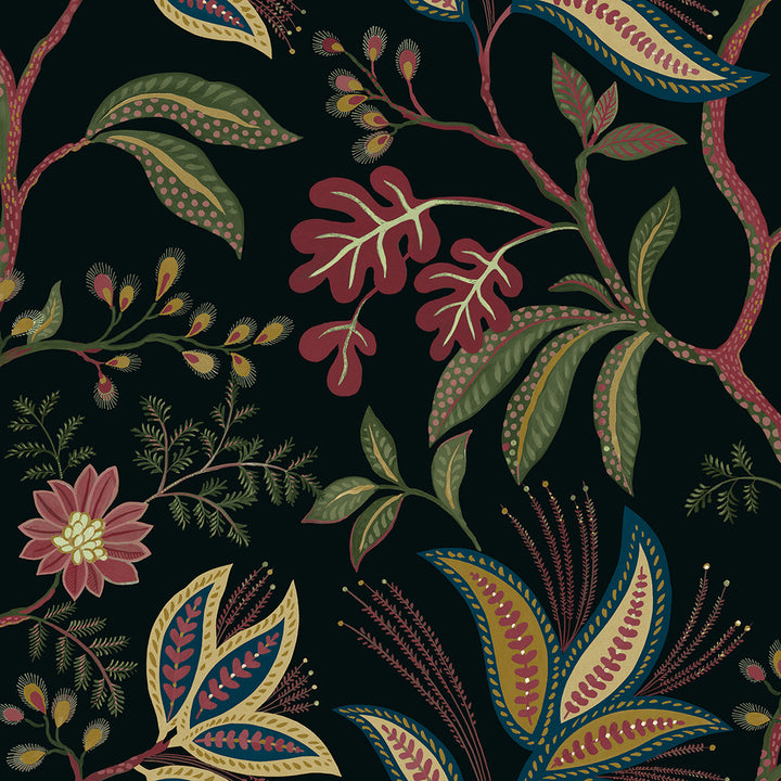 Forest Flourish Ebony by Seabrook Wallpaper NextWall Peel & Stick United States 40.5 27" 27" - Fabric Carolina -