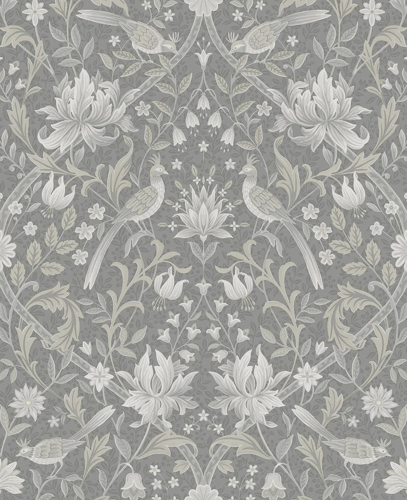 Vintage Bird Ogee Grey by Seabrook Wallpaper NextWall Peel & Stick United States 15.38 25.2" 20.5" - Fabric Carolina -
