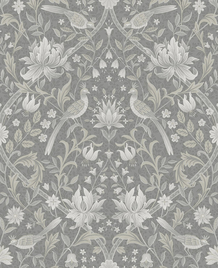 Vintage Bird Ogee Grey by Seabrook Wallpaper NextWall Peel & Stick United States 15.38 25.2" 20.5" - Fabric Carolina -