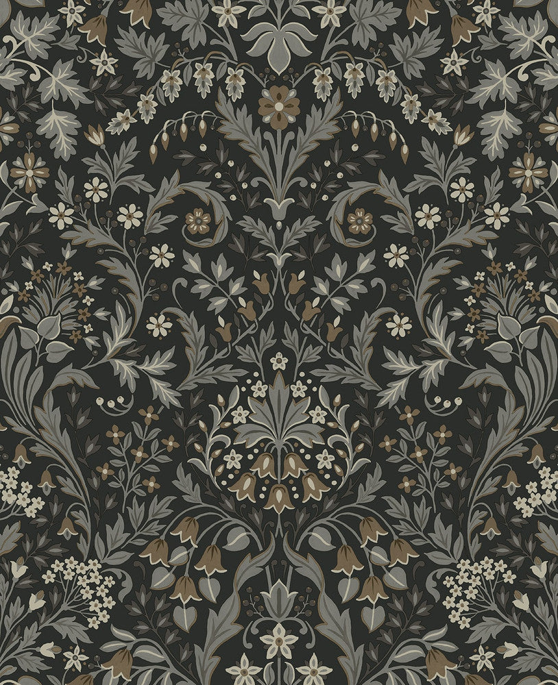 Filigree Floral Charcoal & Pavestone by Seabrook Wallpaper NextWall Peel & Stick United States 30.75 25.2" 20.5" - Fabric Carolina -