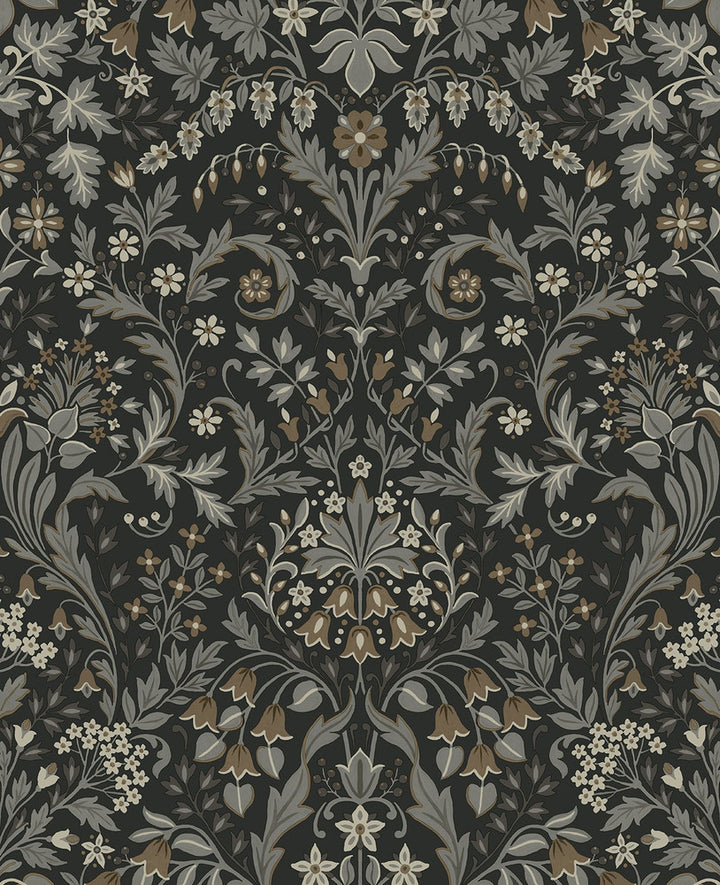 Filigree Floral Charcoal & Pavestone by Seabrook Wallpaper NextWall Peel & Stick United States 15.38 25.2" 20.5" - Fabric Carolina -