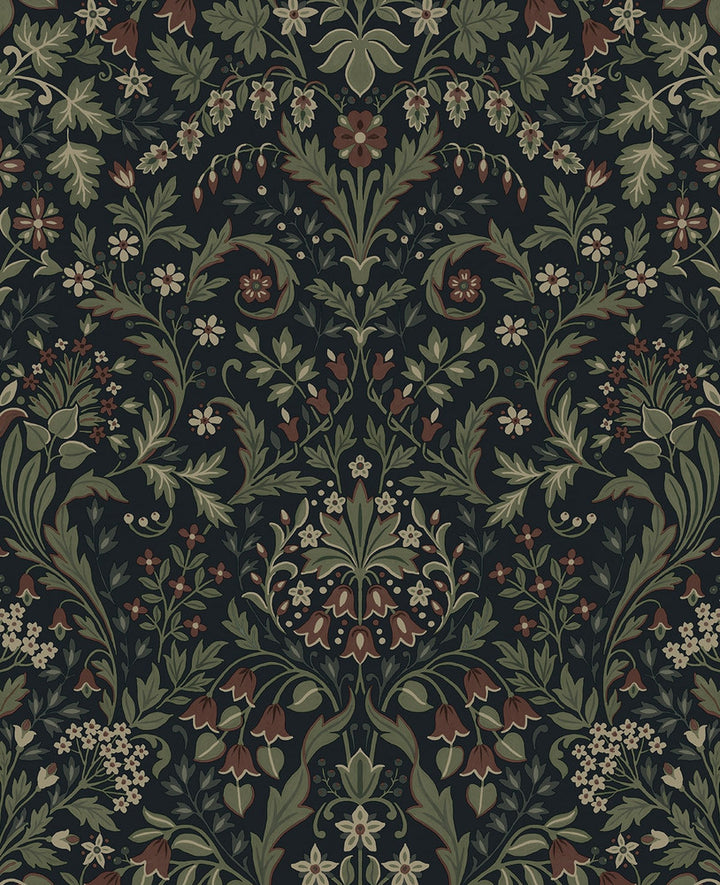 Filigree Floral Midnight Blue & Sage by Seabrook Wallpaper NextWall Peel & Stick United States 30.75 25.2" 20.5" - Fabric Carolina -