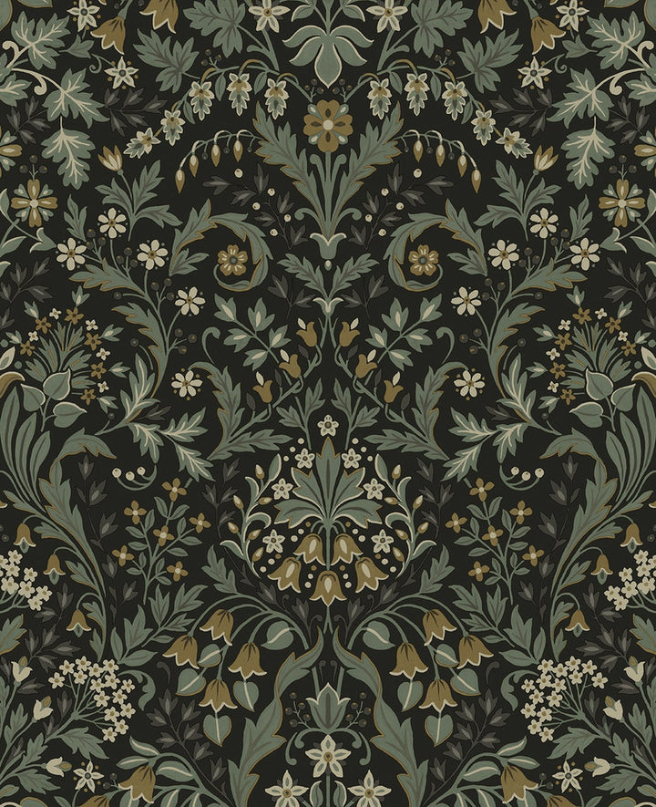 Filigree Floral Ebony & Sage by Seabrook Wallpaper NextWall Peel & Stick United States 30.75 25.2" 20.5" - Fabric Carolina -