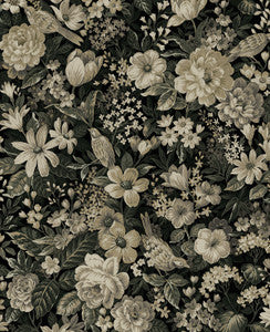 Vintage Bird Garden Ebony & Pale Fern by Seabrook Wallpaper