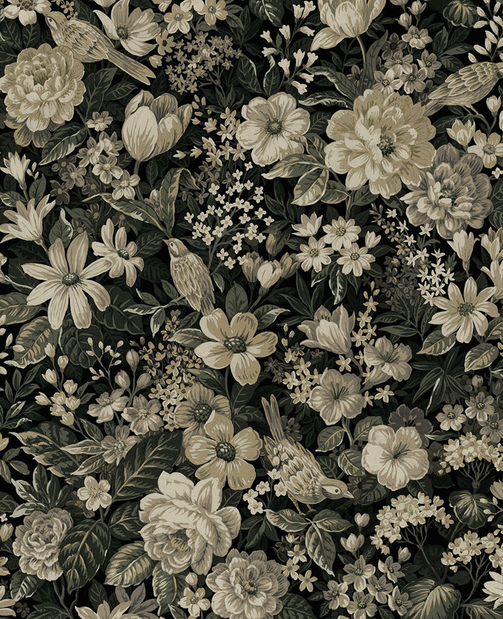 Vintage Bird Garden Ebony & Pale Fern by Seabrook Wallpaper NextWall Peel & Stick United States 15.38 25.2" 20.5" - Fabric Carolina -
