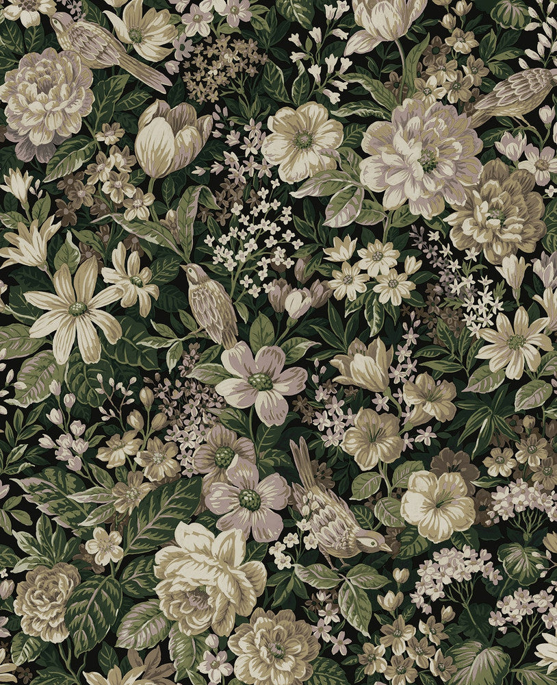 Vintage Bird Garden Green & Mauve by Seabrook Wallpaper NextWall Peel & Stick United States 15.38 25.2" 20.5" - Fabric Carolina -