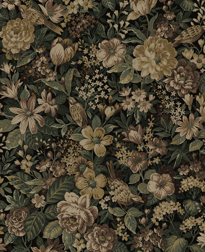 Vintage Bird Garden Spice & Green Ash by Seabrook Wallpaper NextWall Peel & Stick United States 15.38 25.2" 20.5" - Fabric Carolina -