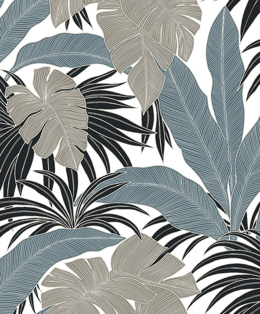 Laguna Leaf Bluestone & Grey by Seabrook Wallpaper NextWall Peel & Stick Netherlands 31.35 25.2" 20.9" - Fabric Carolina -