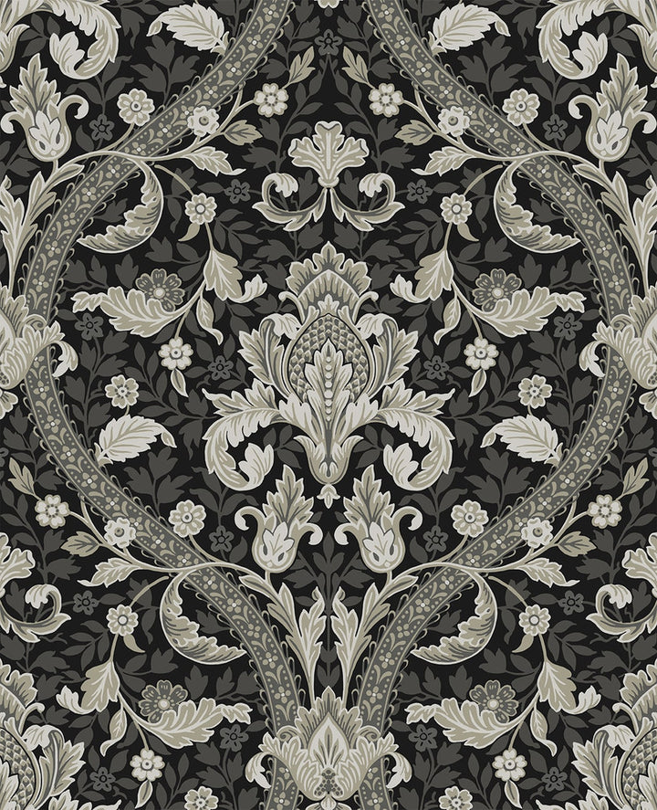 Acanthus Ogee Ebony & Cliffside by Seabrook Wallpaper NextWall Peel & Stick Netherlands 31.35 25.2" 20.9" - Fabric Carolina -