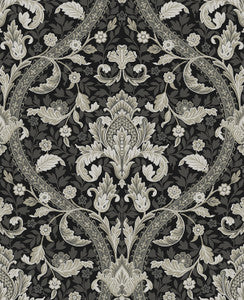 Acanthus Ogee Ebony & Cliffside by Seabrook Wallpaper