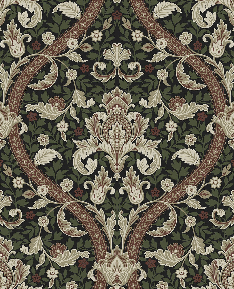 Acanthus Ogee Ebony & Clay by Seabrook Wallpaper NextWall Peel & Stick Netherlands 31.35 25.2" 20.9" - Fabric Carolina -