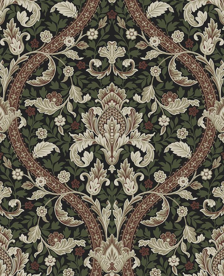 Acanthus Ogee Ebony & Clay by Seabrook Wallpaper NextWall Peel & Stick Netherlands 31.35 25.2" 20.9" - Fabric Carolina -