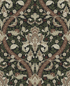 Acanthus Ogee Ebony & Clay by Seabrook Wallpaper