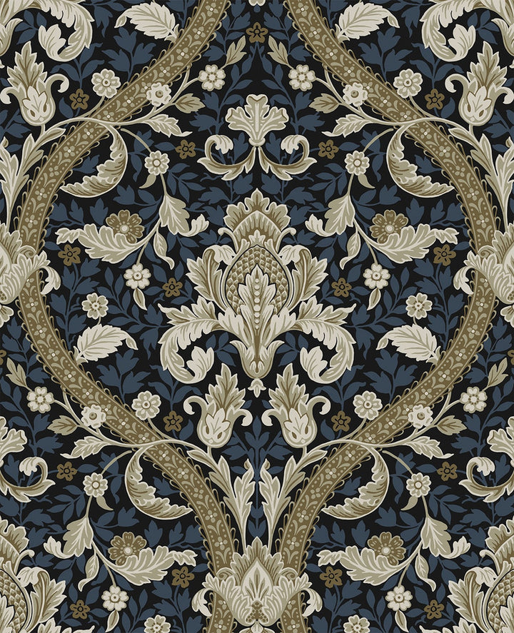 Acanthus Ogee Blue & Natural by Seabrook Wallpaper NextWall Peel & Stick Netherlands 31.35 25.2" 20.9" - Fabric Carolina -