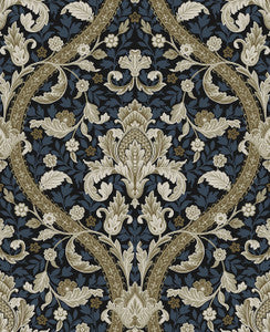Acanthus Ogee Blue & Natural by Seabrook Wallpaper