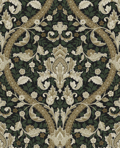 Acanthus Ogee Ebony & Green by Seabrook Wallpaper