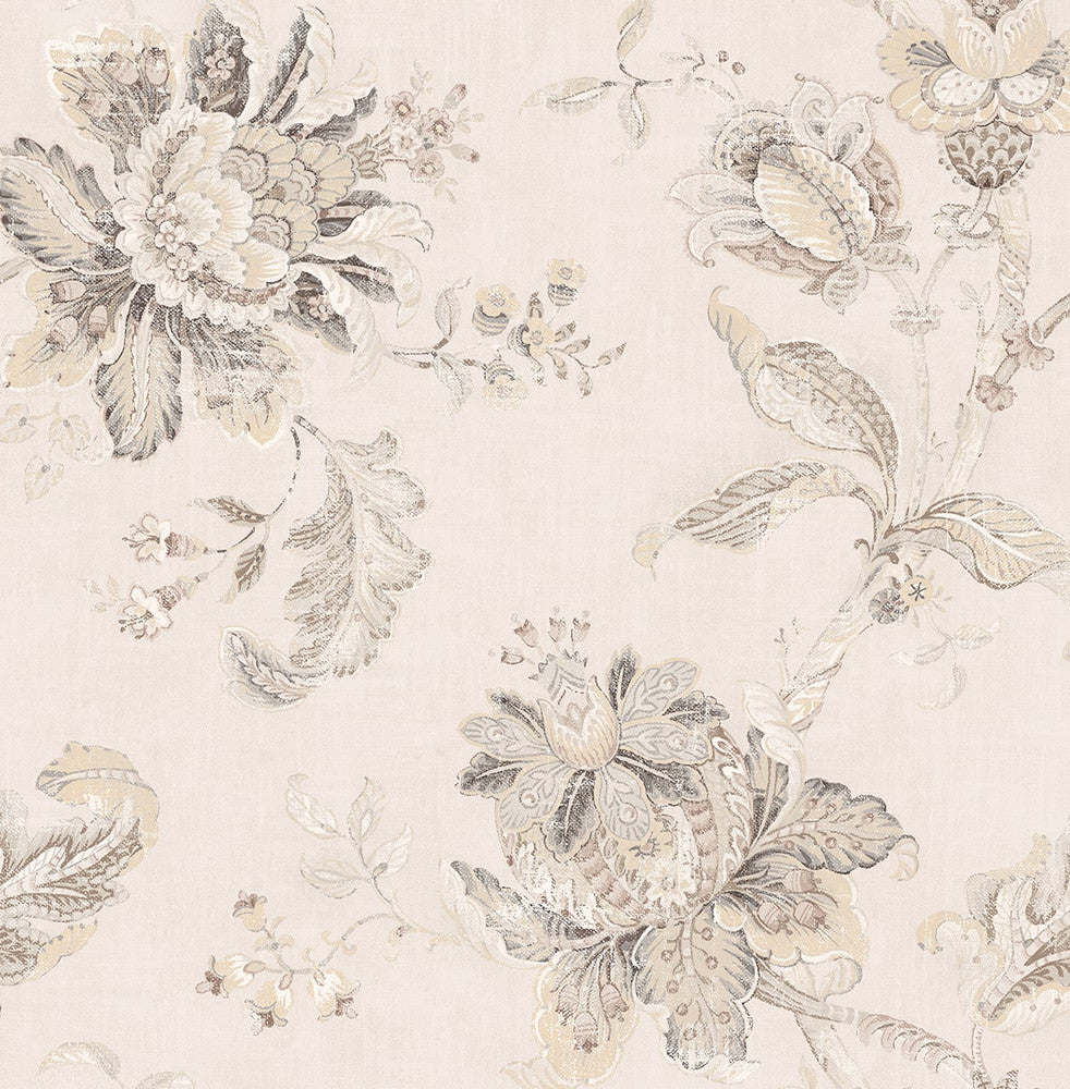 Anelda Jacobean Linen & Latte by Seabrook Wallpaper NextWall Peel & Stick United States 30.75 20.87" 20.5" - Fabric Carolina -