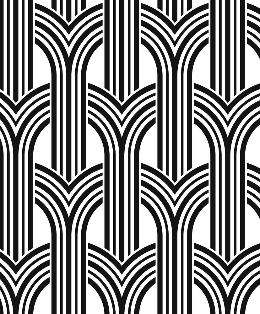 Geometric Arches Ebony & Lace by Seabrook Wallpaper NextWall Peel & Stick Netherlands 31.35 6.3" 20.9" - Fabric Carolina -