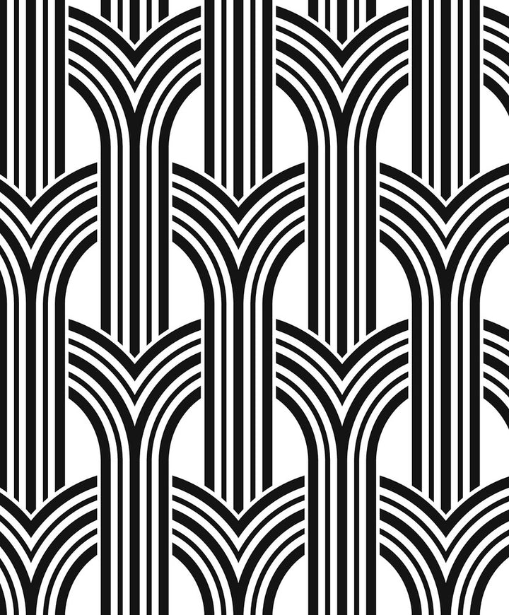 Geometric Arches Ebony & Lace by Seabrook Wallpaper NextWall Peel & Stick Netherlands 31.35 6.3" 20.9" - Fabric Carolina -