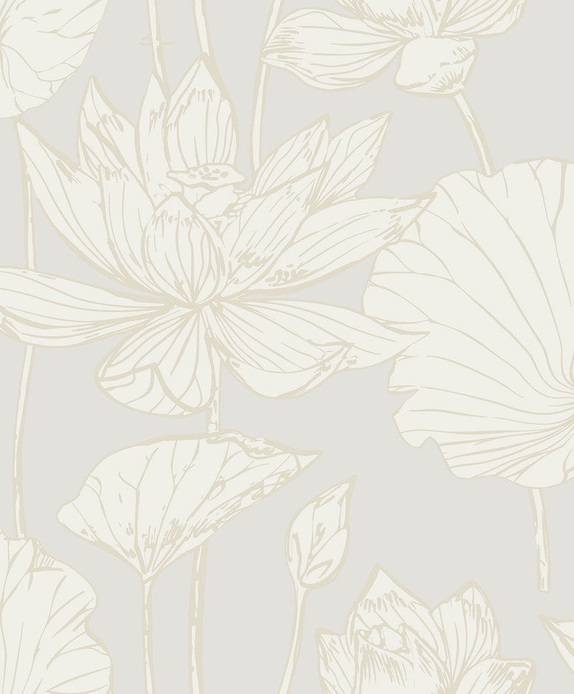 Lotus Garden Floral Pearl by Seabrook Wallpaper NextWall Peel & Stick Netherlands 31.35 25.2" 20.9" - Fabric Carolina -