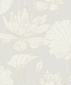 Lotus Garden Floral Pearl by Seabrook Wallpaper