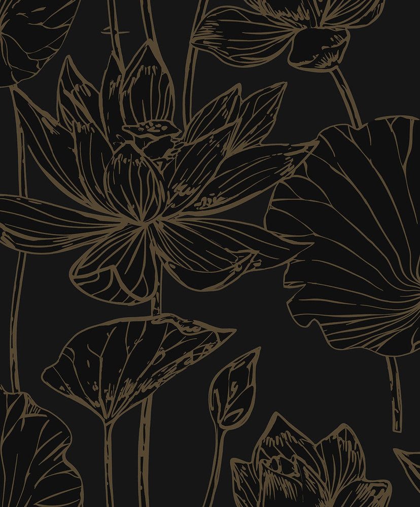 Lotus Garden Floral Wrought Iron & Gold by Seabrook Wallpaper NextWall Peel & Stick Netherlands 31.35 25.2" 20.9" - Fabric Carolina -