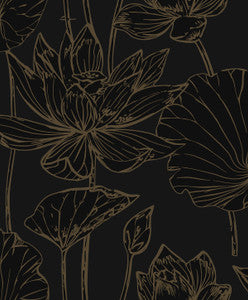 Lotus Garden Floral Wrought Iron & Gold by Seabrook Wallpaper