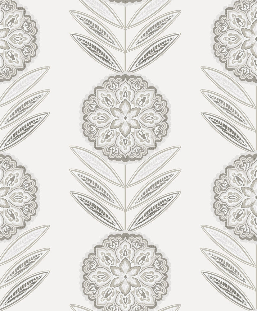 Folk Flowers Morning Fog by Seabrook Wallpaper NextWall Peel & Stick Netherlands 31.35 12.6" 20.9" - Fabric Carolina -