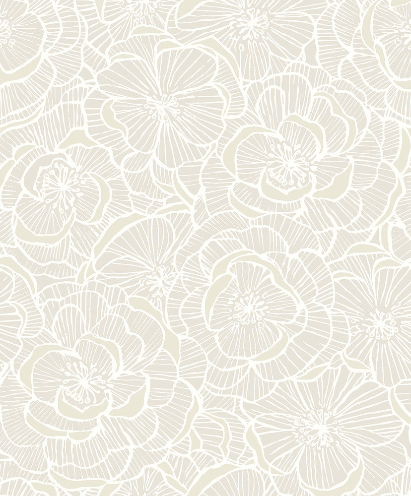 Camellia Floral Metallic Pearl by Seabrook Wallpaper NextWall Peel & Stick Netherlands 31.35 25.2" 20.9" - Fabric Carolina -