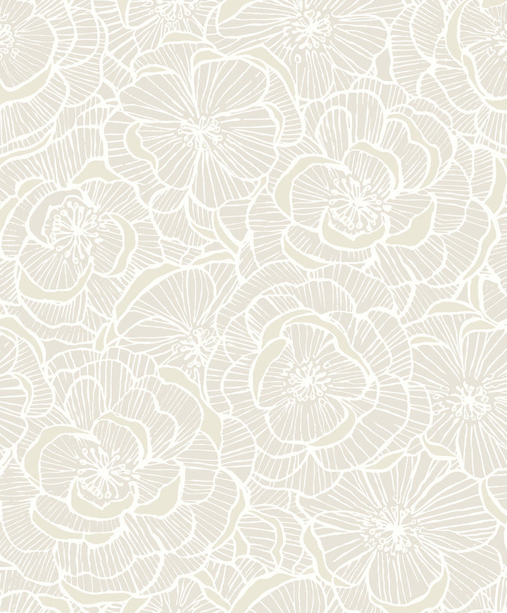 Camellia Floral Metallic Pearl by Seabrook Wallpaper NextWall Peel & Stick Netherlands 31.35 25.2" 20.9" - Fabric Carolina -