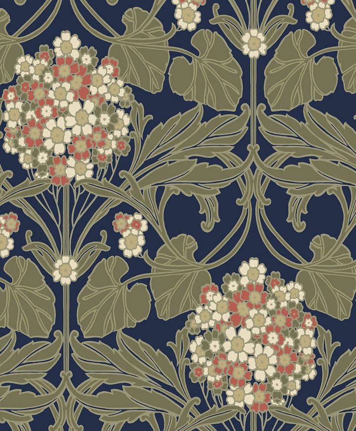 Hydrangea Floral Dark Blue & Terra Cotta by Seabrook Wallpaper NextWall Peel & Stick Netherlands 31.35 25.2" 20.9" - Fabric Carolina -