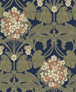 Hydrangea Floral Dark Blue & Terra Cotta by Seabrook Wallpaper