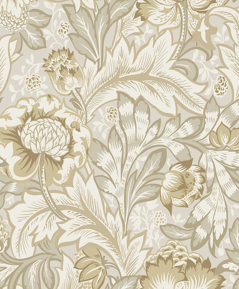 Acanthus Garden Floral Latte by Seabrook Wallpaper NextWall Peel & Stick Netherlands 31.35 25.2" 20.9" - Fabric Carolina -