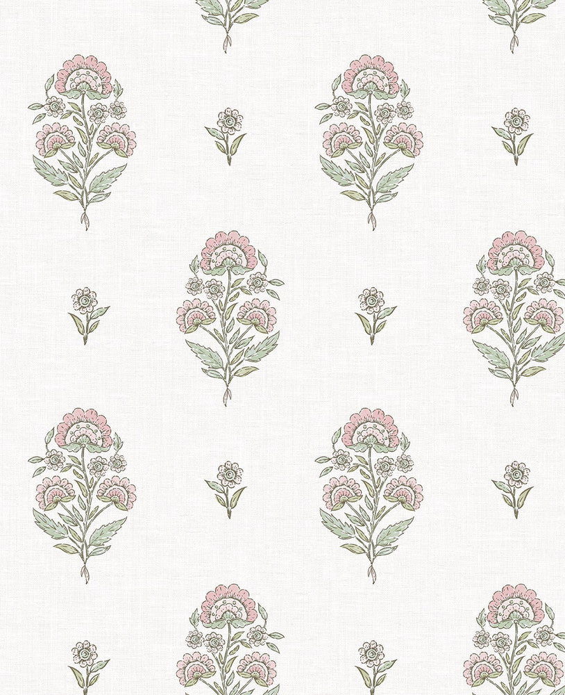 Floral Spot Blush & Basil by Seabrook Wallpaper NextWall Peel & Stick United States 30.75 12.6" 20.5" - Fabric Carolina -