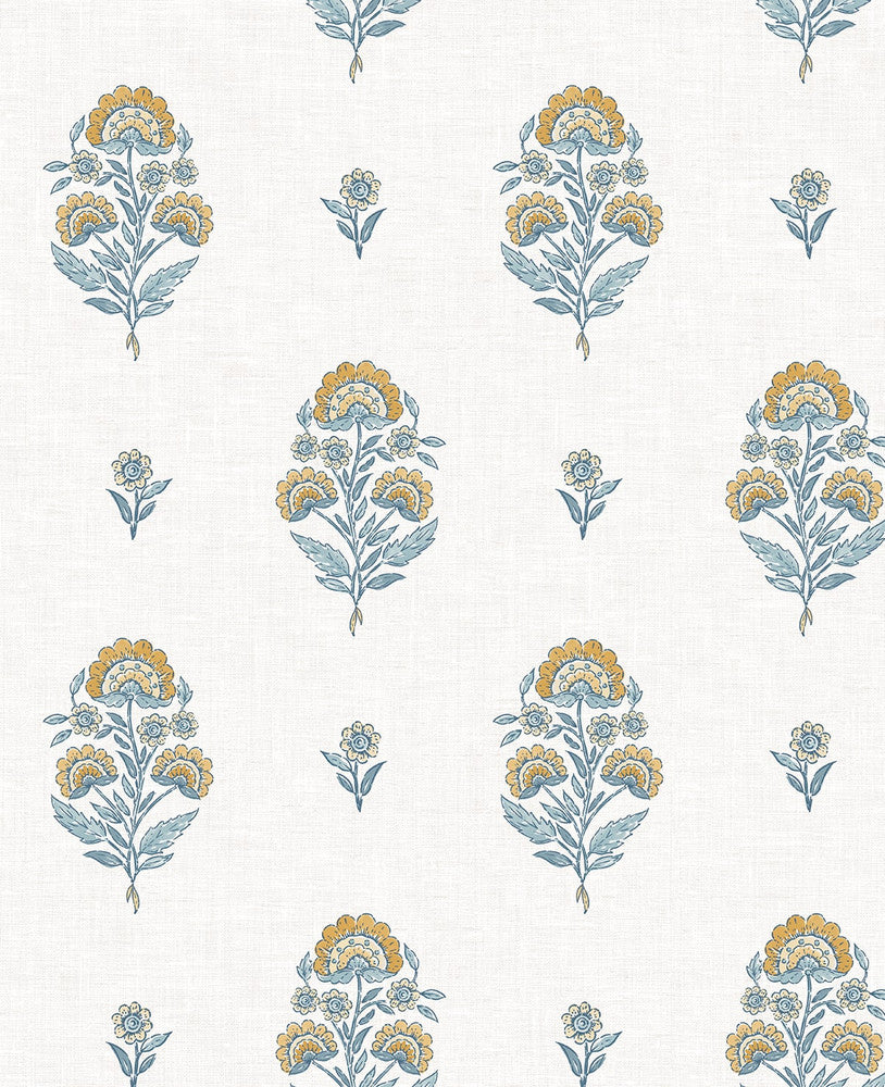 Floral Spot Marigold & Seabreeze by Seabrook Wallpaper NextWall Peel & Stick United States 30.75 12.6" 20.5" - Fabric Carolina -