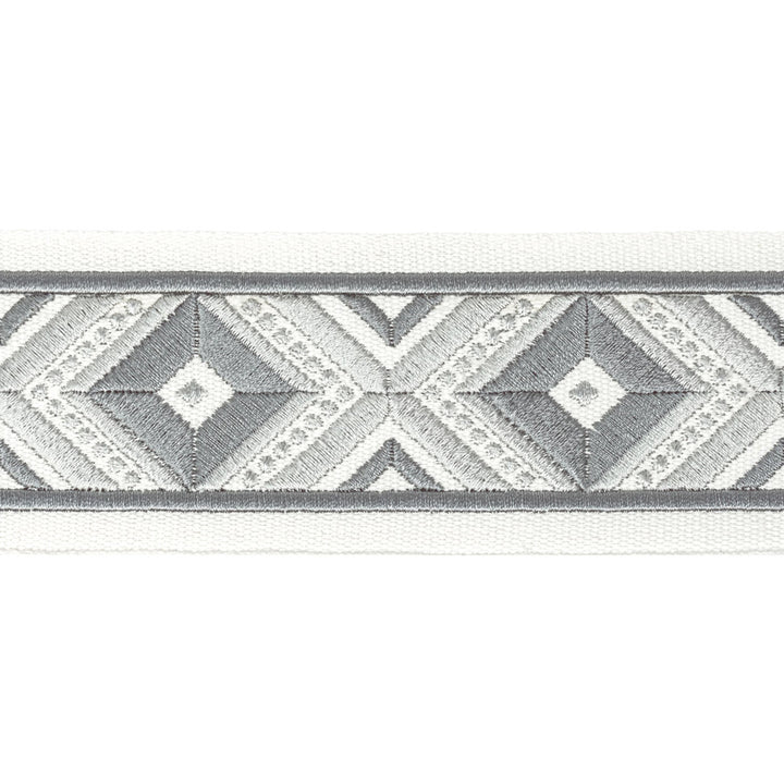 Oakdale Tape 2 Pewter by Stout Trim STITCHED UP TRIM 100%COT %BEMB INDIA Horizontal: 2.500 and Vertical: 3.000 2.5 in - Fabric Carolina -
