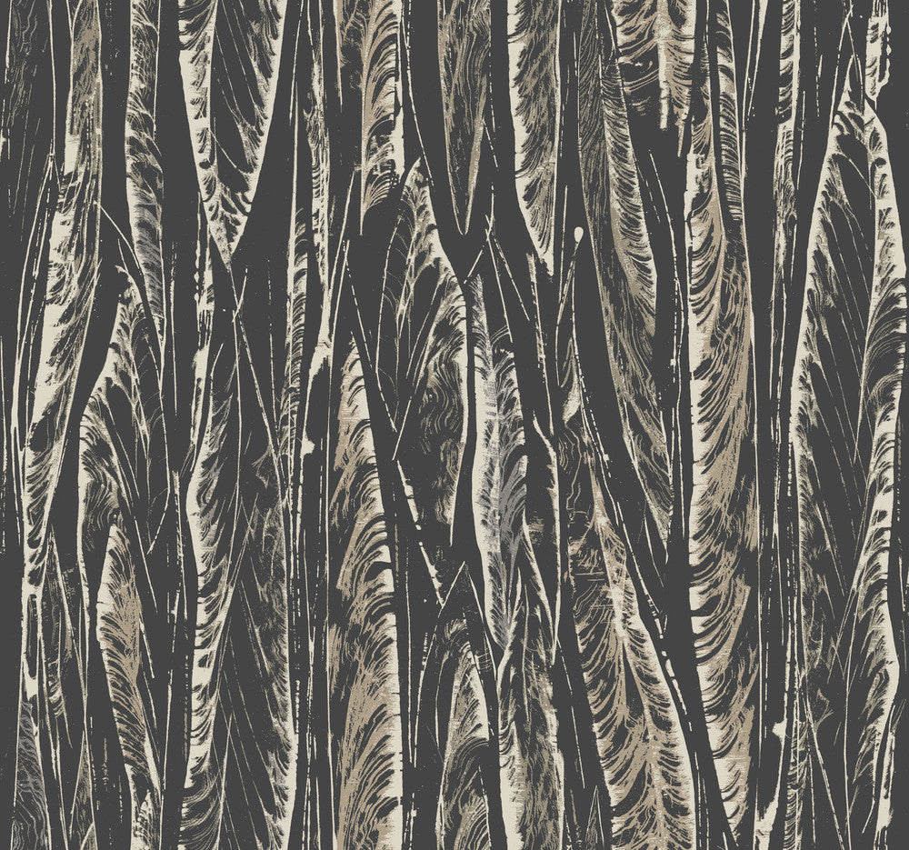 Native Leaves Black Wallpaper by Antonina Vella Antonina Vella Elegant Earth Covers about 60.8 square feet 27-in by 27-ft long roll Unpasted 25.25 - Fabric Carolina -